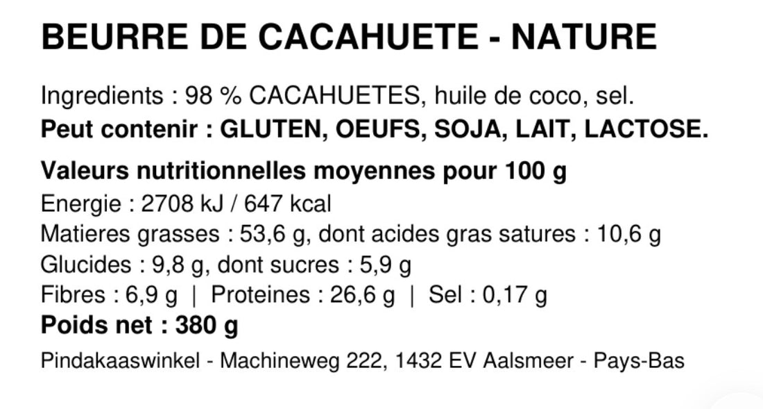 Beurre de cacahuète Nature – 380 g