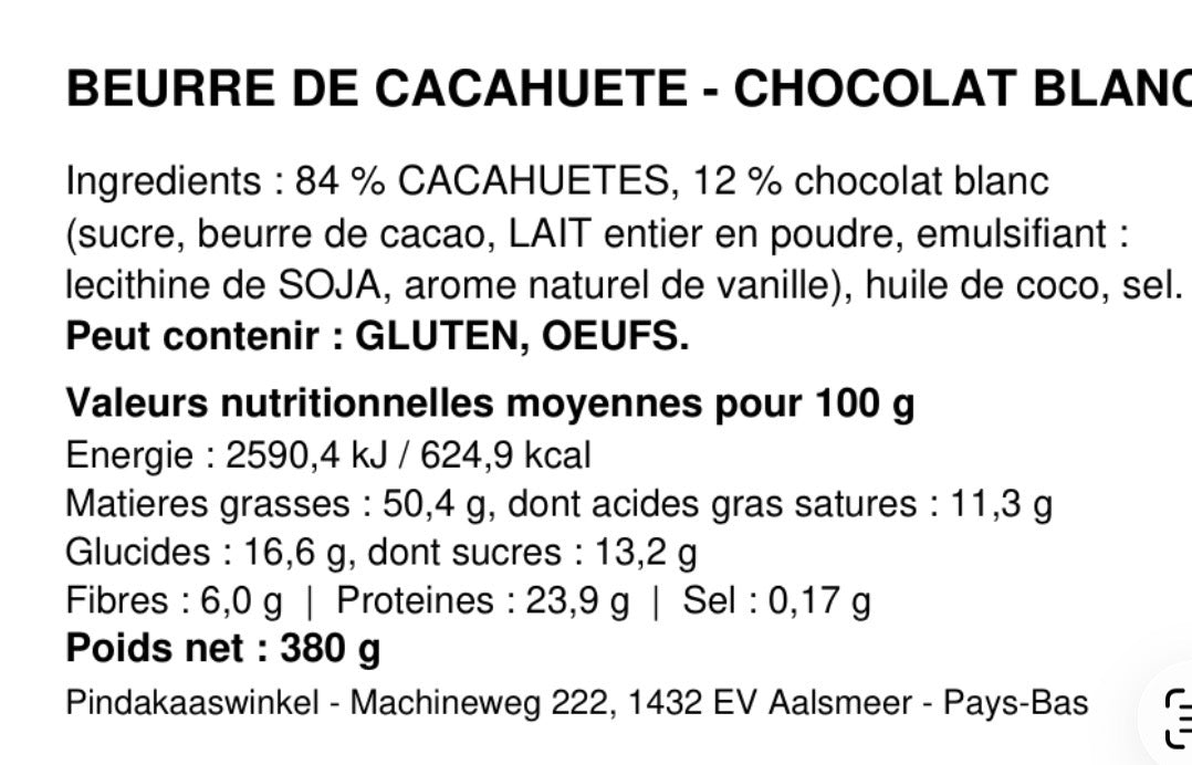 Beurre de cacahuète Chocolat blanc – 380 g